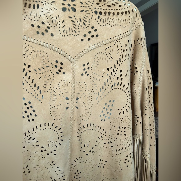 Beige Tan Fringe Suede like Shawl Wrap - Picture 11 of 12